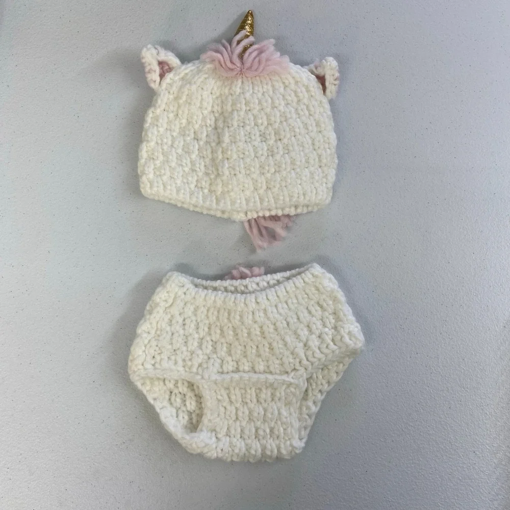 Cloud Island baby‎ white pink crocheted soft unicorn matching set costume outfit